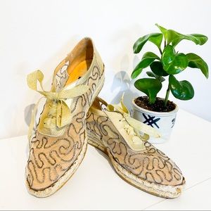 Stuart Weitzman Gold and Tan Espadrilles